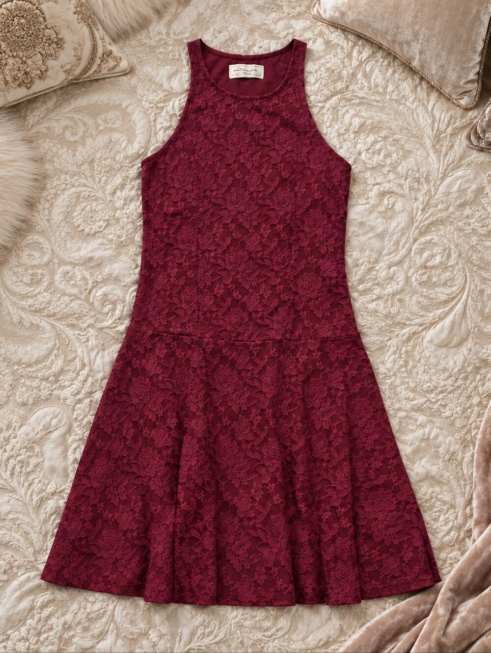 Abercrombie & Fitch Burgundy Lace Mini Skater Dress